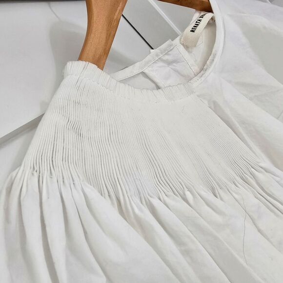 Renata Brenha Asymmetrical Gathered Pleated Collar Elegant Ruffled Blouse White - Picture 4 of 13